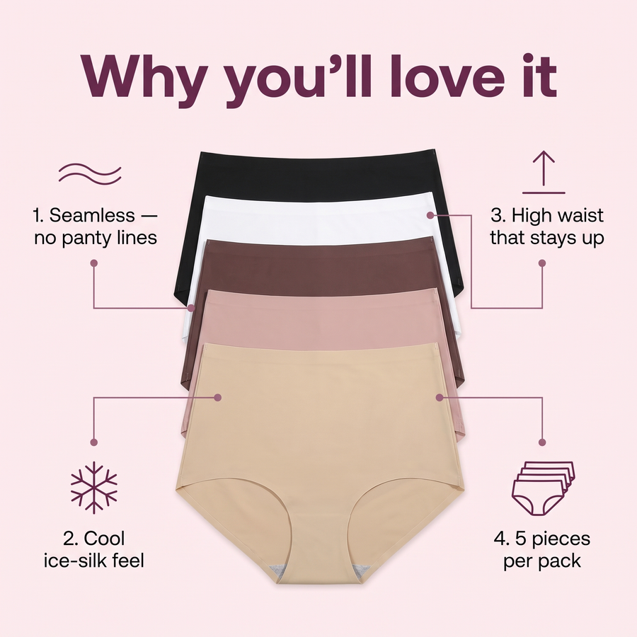 Seamless Ice-Silk High-Waist Briefs (5-Pack)