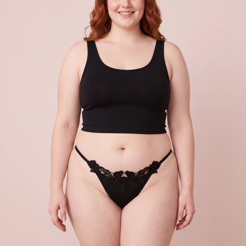 Cotton-Gusset Everyday Thong in Black